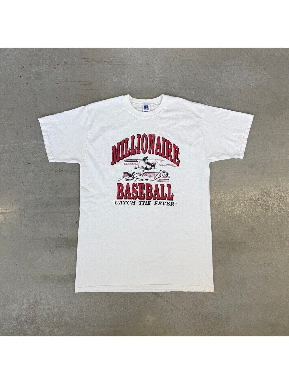 Vintage 90s Millionaire Baseball Russell Athletic Graphic T-Shirt White Large
